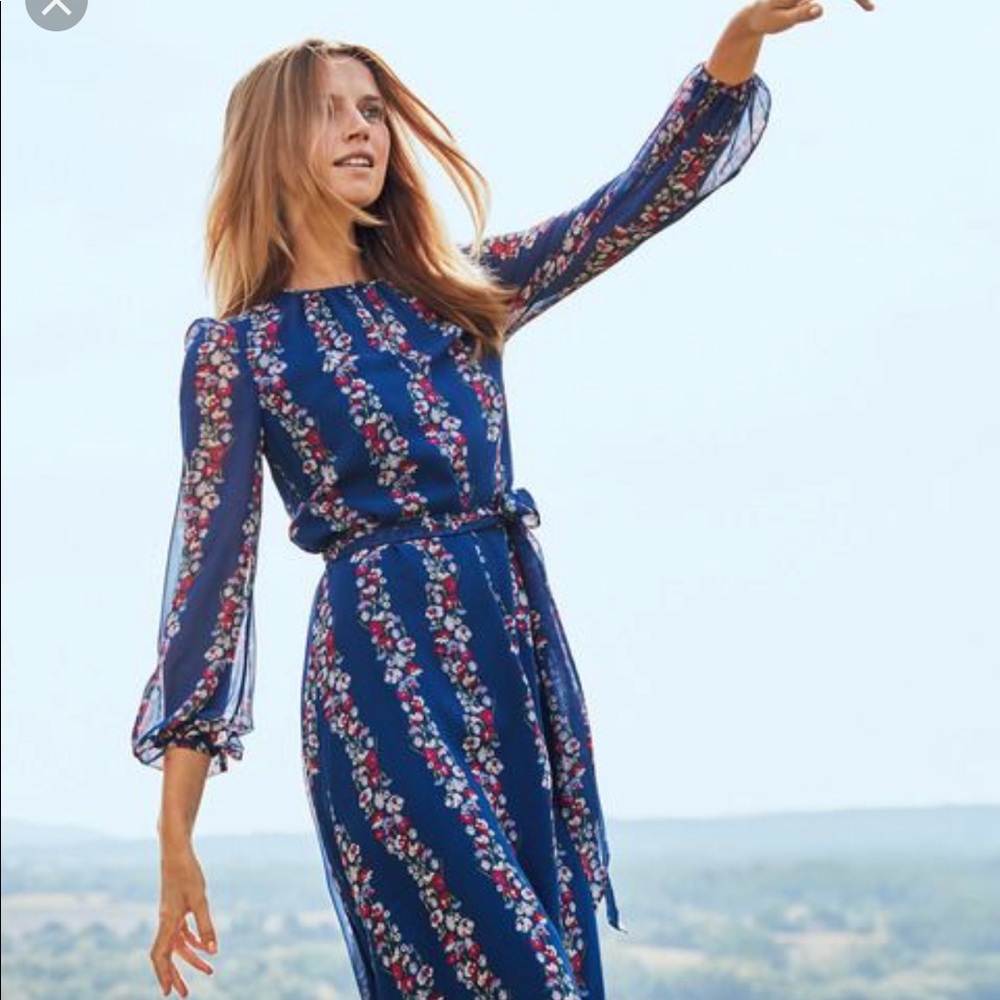 Boden Kathleen Blue Floral Midi Dress UK 14 US 10